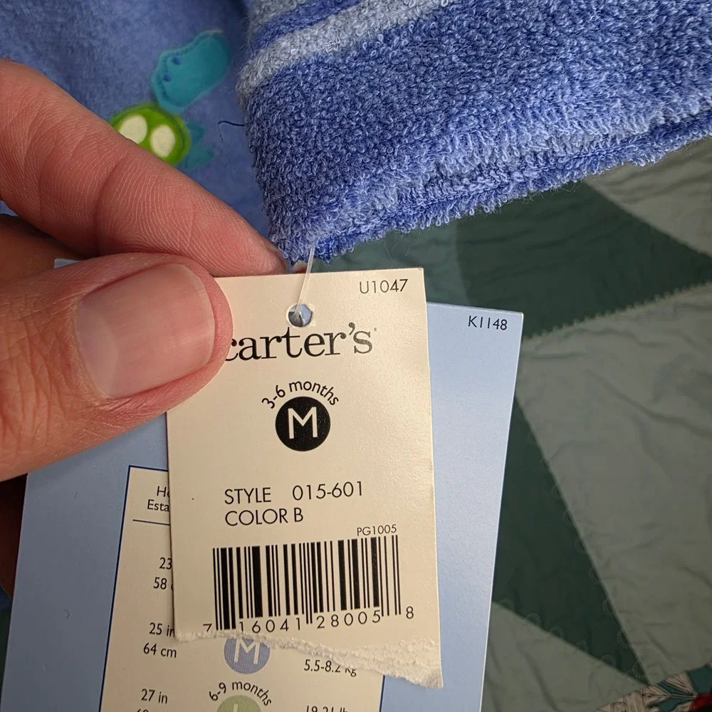 Vintage Carters Starters Blue Striped Turtle Bee Fleece Sleeper 3-6M Terrycloth